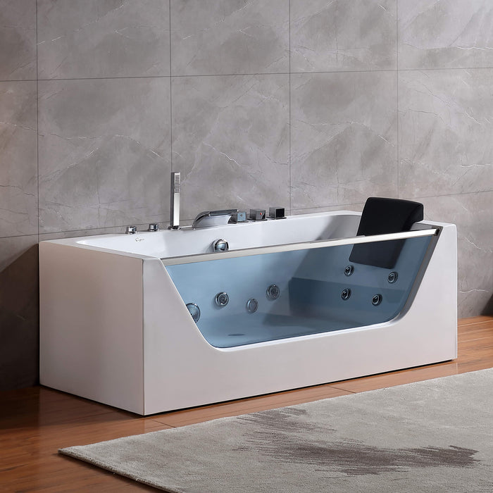 Empava 67" Alcove LED Whirlpool Bathtub with Center Drain EMPV-67JT408LED