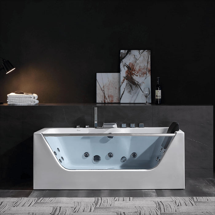 Empava 67" Alcove LED Whirlpool Bathtub with Center Drain EMPV-67JT408LED