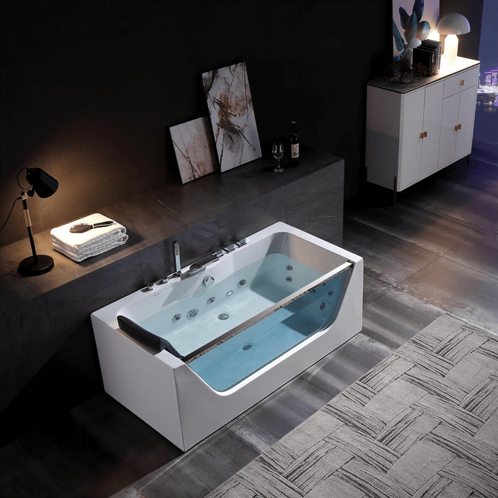 Empava 67" Alcove LED Whirlpool Bathtub with Center Drain EMPV-67JT408LED