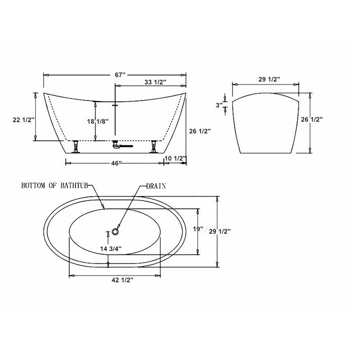 Empava 67" Freestanding Soaking Tub with Center Drain EMPV-67FT1518