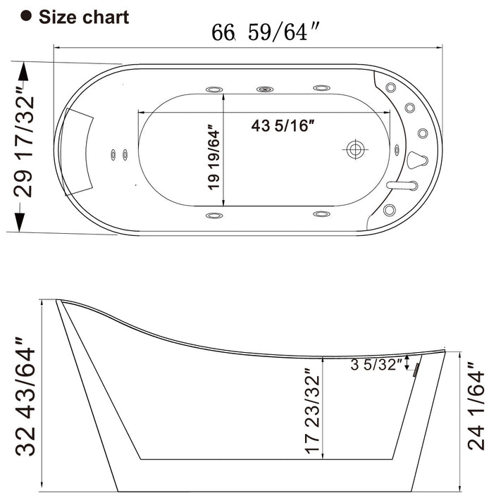 Empava 67" Freestanding Whirlpool Bathtub With Reversible Drain EMPV-67AIS09