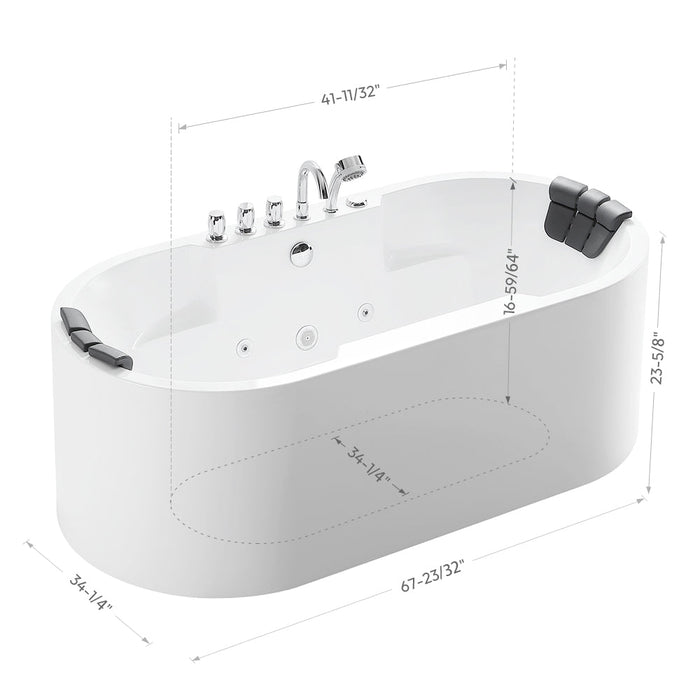 Empava 67" Freestanding Whirlpool Bathtub with Center Drain EMPV-67AIS17