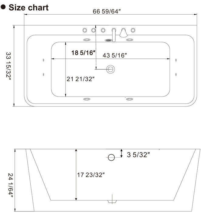 Empava 67" Freestanding Whirlpool Bathtub with Center Drain EMPV-67AIS03