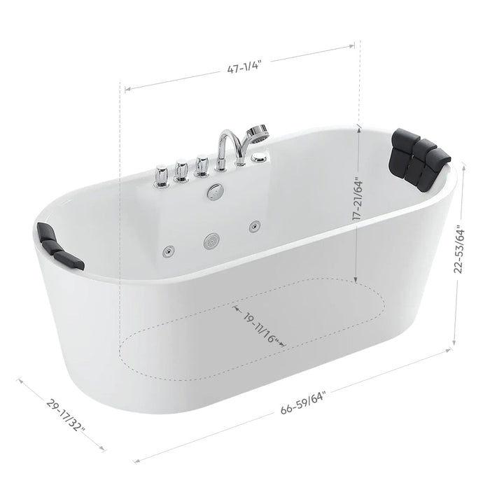 Empava 67" Freestanding Whirlpool Bathtub with Center Drain EMPV-67AIS01