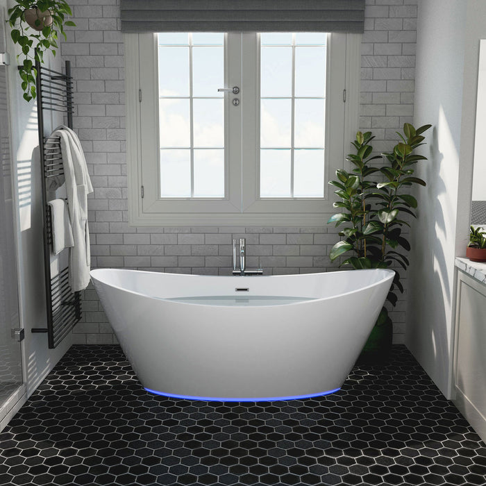 Empava 67" Freestanding Soaking LED Tub with Center Drain EMPV-67FT1518LED