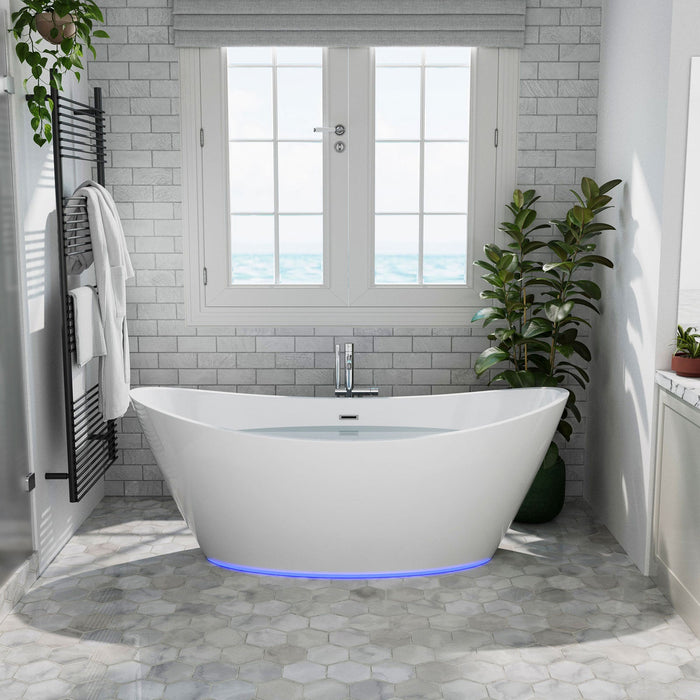 Empava 67" Freestanding Soaking LED Tub with Center Drain EMPV-67FT1518LED