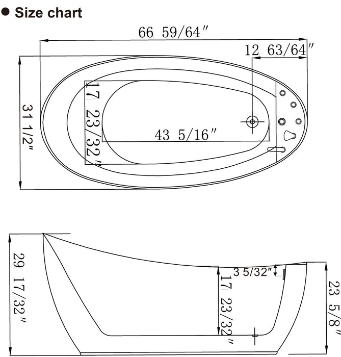 Empava 67" Freestanding Whirlpool Bathtub with Reversible Drain EMPV-67AIS05