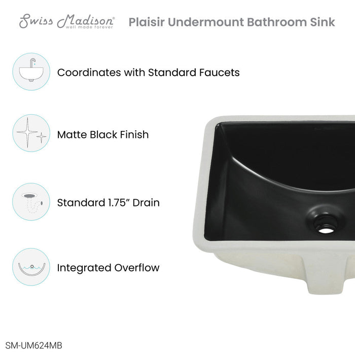 Swiss Madison Plaisir 18.5" Rectangle Undermount Bathroom Sink in Matte Black