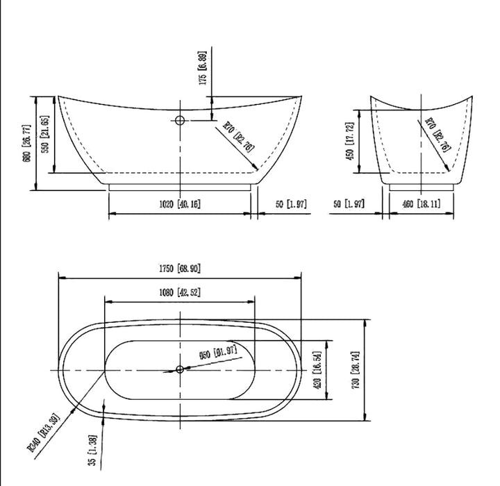 Empava 69" Freestanding Soaking Tub with Center Drain EMPV-69FT1603