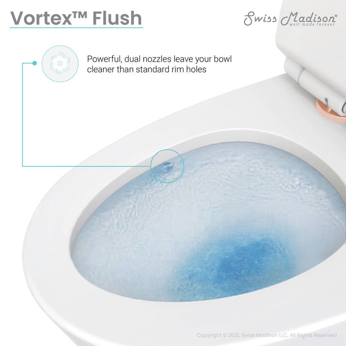 Swiss Madison St. Tropez One Piece Elongated Toilet Dual Vortex™ Flush, Rose Gold Hardware