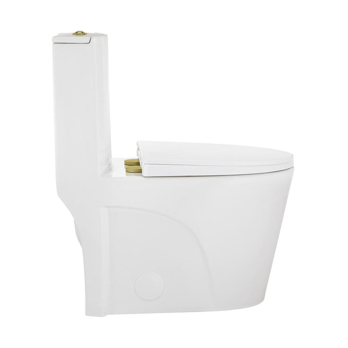 Swiss Madison St. Tropez One Piece Elongated Toilet Dual Vortex Flush, Gold Hardware