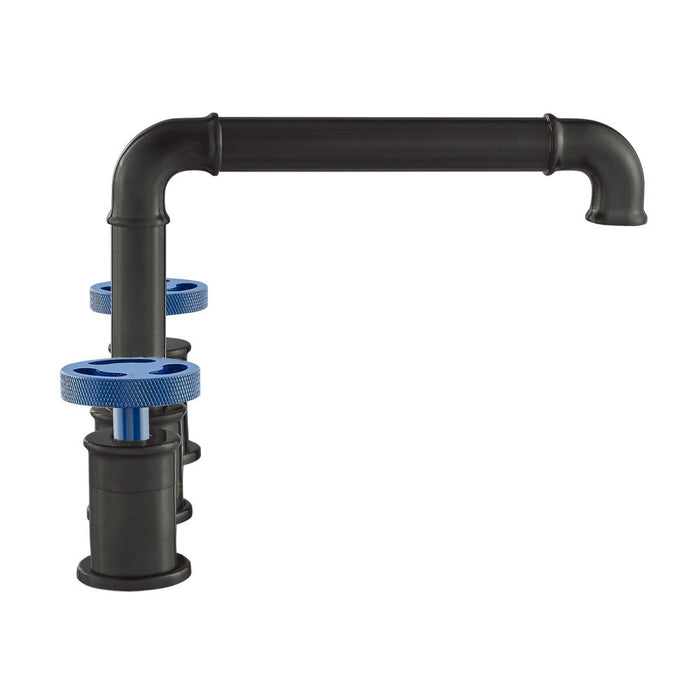Swiss Madison Avallon 8 in. Widespread, 2-Handle Wheel, Bathroom Faucet in Matte Black with Blue Handles