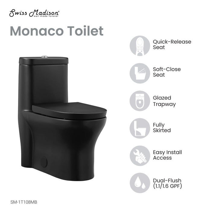Swiss Madison Monaco One-Piece Elongated Toilet Dual-Flush, Matte Black 1.1/1.6 gpf