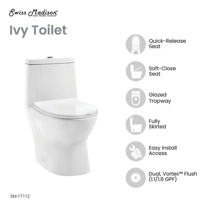 Swiss Madison Ivy One-Piece Elongated Toilet Vortex Dual-Flush 1.1/1.6 gpf