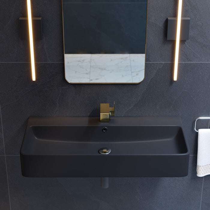 Swiss Madison Carre 36"  Rectangle Wall-Mount Bathroom Sink in Matte Black