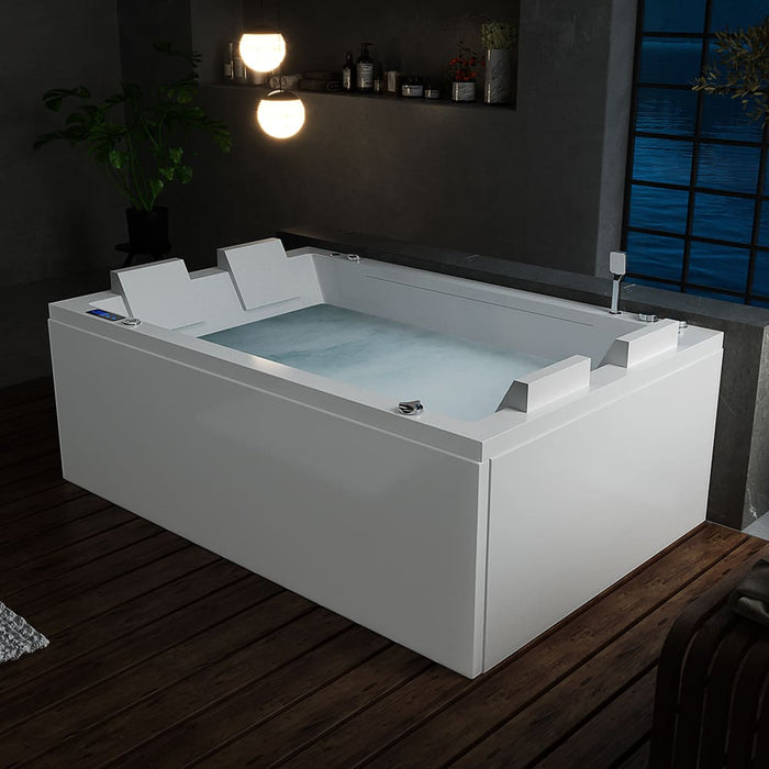 Empava 71 In. Freestanding Combination Massage 2-Person LED Tub With Center Drain EMPV-71JT801