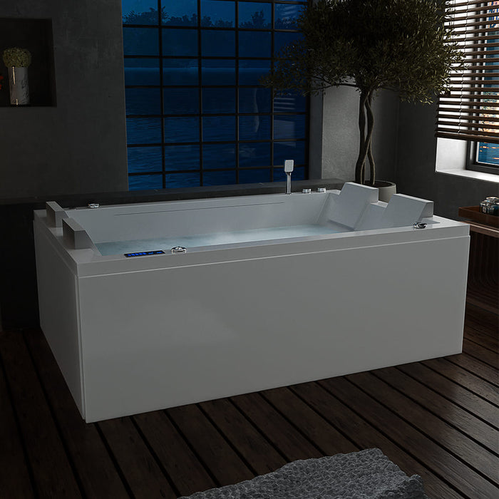 Empava 71 In. Freestanding Combination Massage 2-Person LED Tub With Center Drain EMPV-71JT801