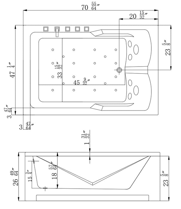 Empava 71" Alcove Whirlpool 2-Person Tub with Left Drain EMPV-71JT667B