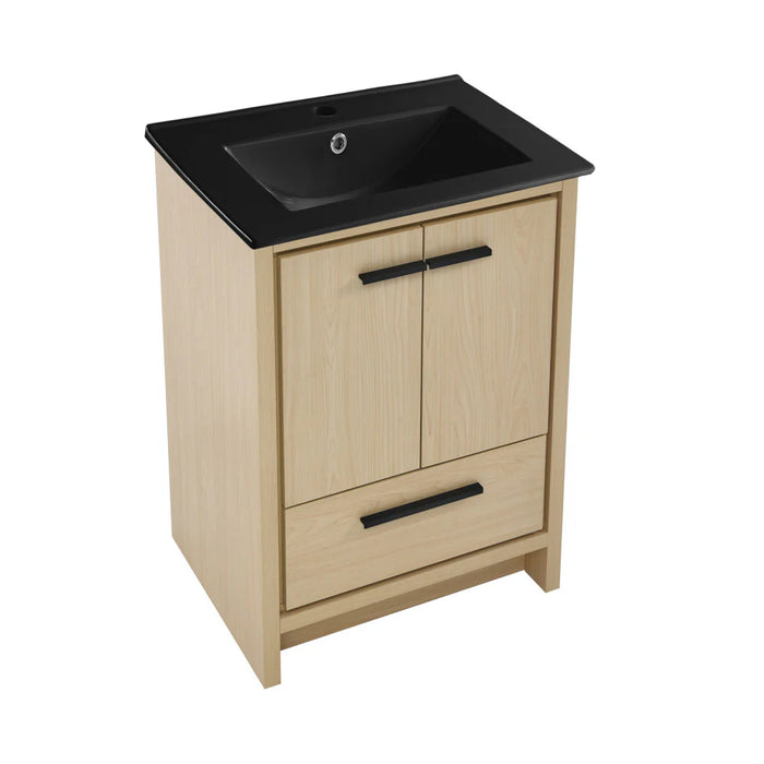 Swiss Madison Virage 24 in. Brown Oak Bathroom Vanity With Black Ceramic Sink Top - SM-BV730LKMB