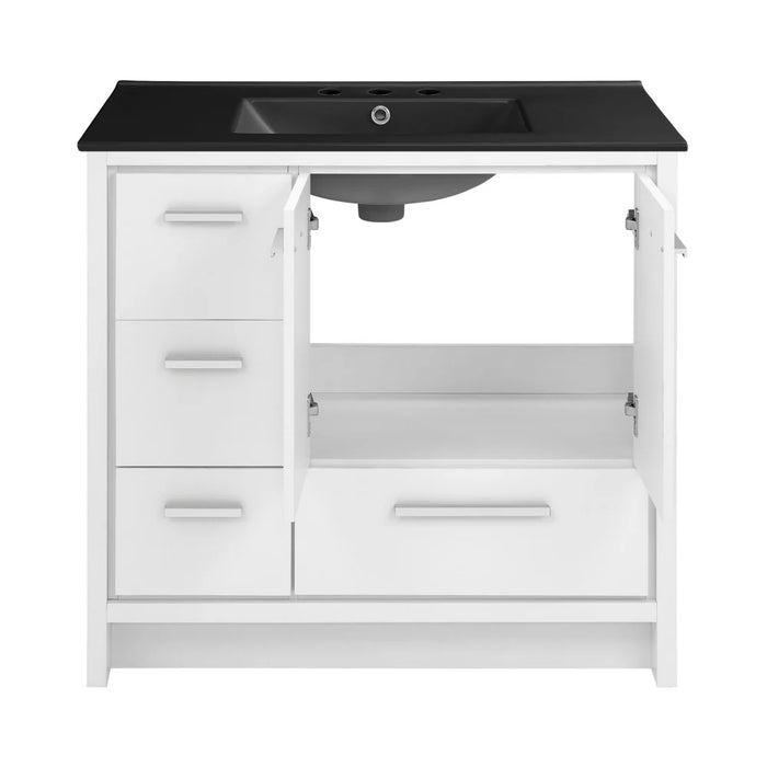 Swiss Madison Virage 36 in. White Bathroom Vanity With Black, 3-Hole Ceramic Sink Top - SM-BV750W-3MB