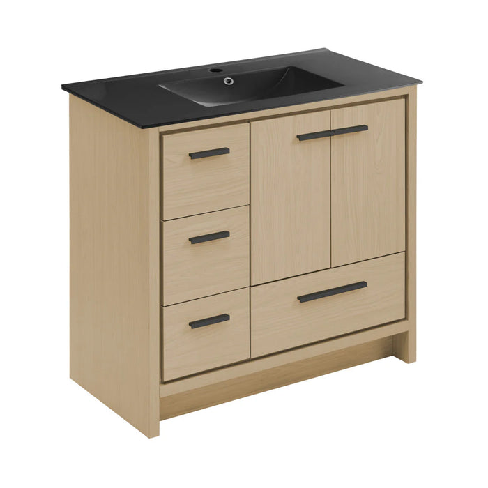 Swiss Madison Virage 36 in. Brown Oak Bathroom Vanity With Black Ceramic Sink Top - SM-BV750KMB