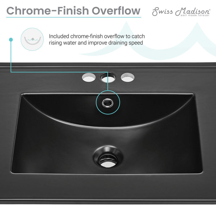 Swiss Madison 24" Ceramic Vanity Top with Three Faucet Holes in Matte Black