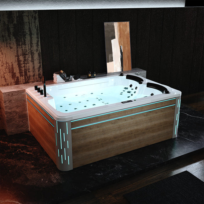 Empava 75 In. Freestanding Luxury Thermostatic 2-Person Rectangle LED Tub With Right Drain EMPV-75JT901 