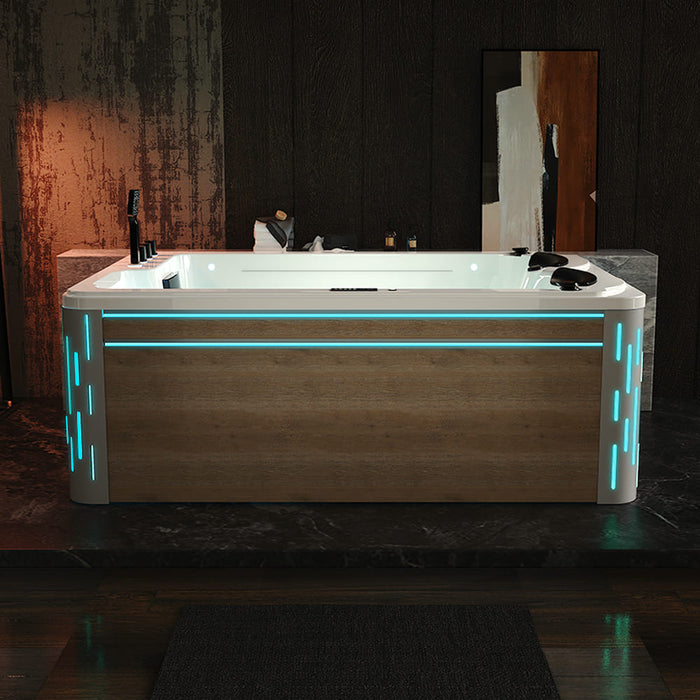 Empava 75 In. Freestanding Luxury Thermostatic 2-Person Rectangle LED Tub With Right Drain EMPV-75JT901 