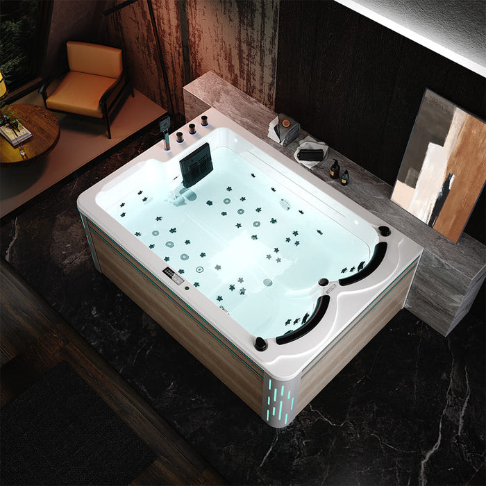 Empava 75 In. Freestanding Luxury Thermostatic 2-Person Rectangle LED Tub With Right Drain EMPV-75JT901 