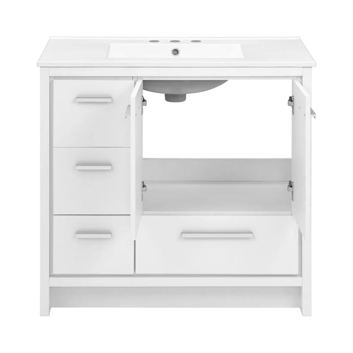 Swiss Madison Virage 36 in. White Bathroom Vanity With White, 3-Hole Ceramic Sink Top - SM-BV750W-3