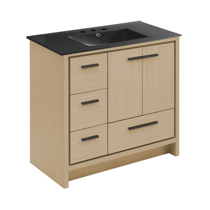 Swiss Madison Virage 36 in. Brown Oak Bathroom Vanity With Black, 3-Hole Ceramic Sink Top - SM-BV750K-3MB