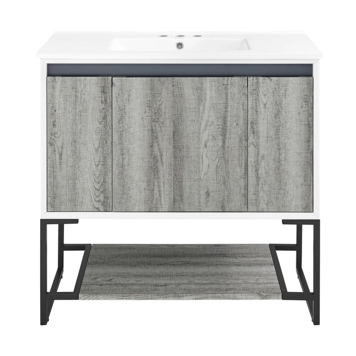 Swiss Madison Marseille 36 in. Gray Bathroom Vanity With White, 3-Hole Ceramic Sink Top - SM-BV143-3