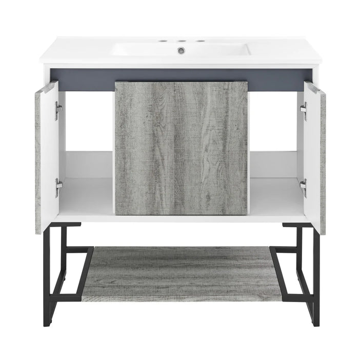 Swiss Madison Marseille 36 in. Gray Bathroom Vanity With White, 3-Hole Ceramic Sink Top - SM-BV143-3