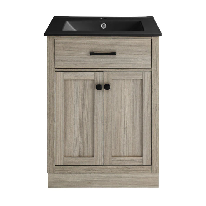 Swiss Madison Burdon 24 in. Brown Oak Bathroom Vanity With Black Ceramic Sink Top - SM-BV432MB