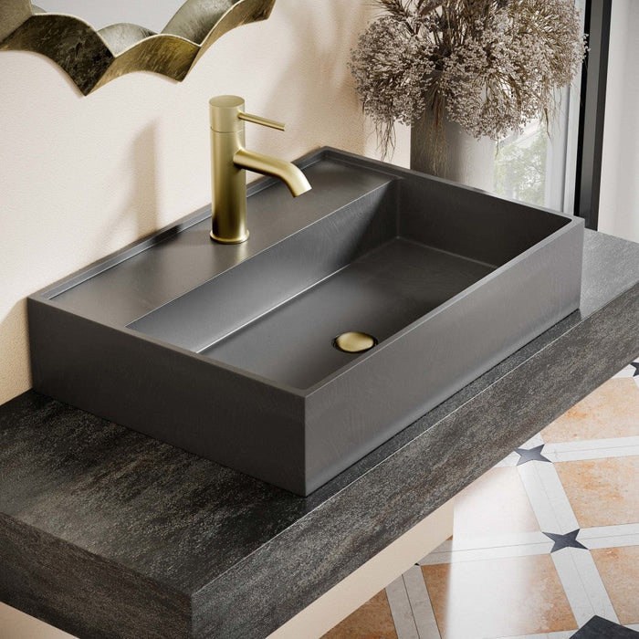 Swiss Madison Lisse 23.5" Rectangle Concrete Vessel Bathroom Sink in Dark Grey
