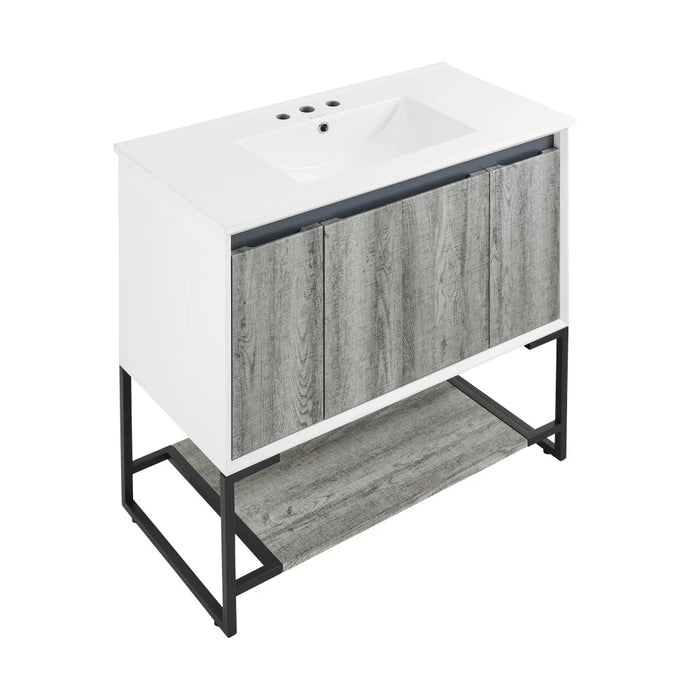 Swiss Madison Marseille 36 in. Gray Bathroom Vanity With White, 3-Hole Ceramic Sink Top - SM-BV143-3