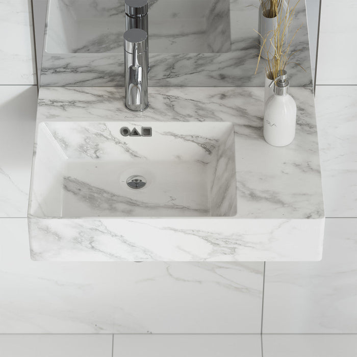 Swiss Madison St. Tropez 24" Left Side Faucet Wall-Mount Bathroom Sink in White Marble