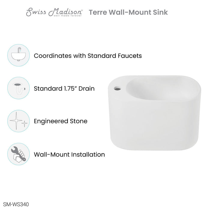 Swiss Madison Terre 17.5" Right Side Faucet Wall-Mount Bathroom Sink in White