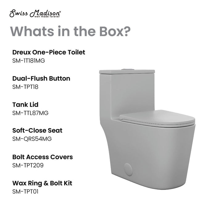 Swiss Madison Dreux One Piece Elongated Dual Flush Toilet in Matte Grey 0.95/1.26 GPF