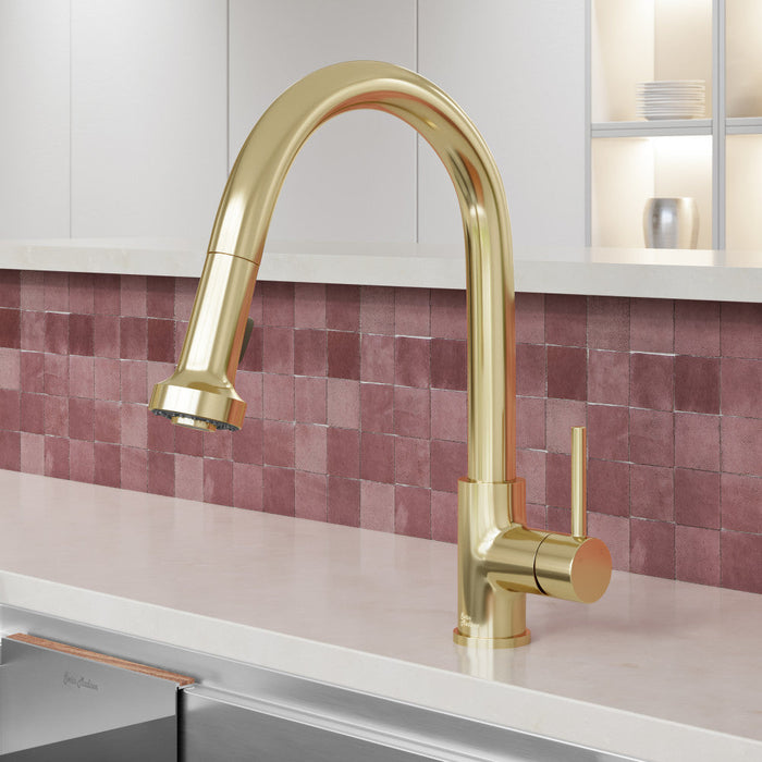 Swiss Madison Nouvet Single Handle, Pull-Down Kitchen Faucet in Brushed Gold