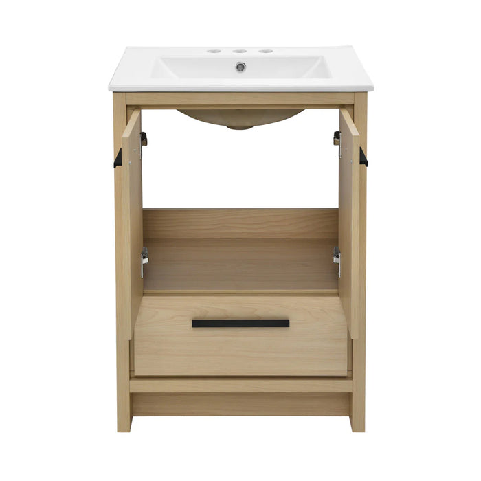 Swiss Madison Virage 24 in. Brown Oak Bathroom Vanity With White, 3-Hole Ceramic Sink Top - SM-BV730LK-3