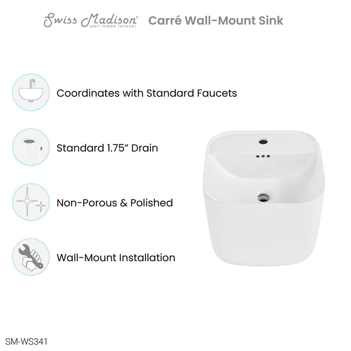 Swiss Madison Carre 17.5" Wall-Mount Bathroom Sink