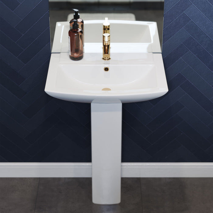Swiss Madison Sublime Two-Piece Glossy White Ceramic Rectangular Pedestal Sink