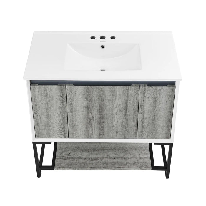 Swiss Madison Marseille 36 in. Gray Bathroom Vanity With White, 3-Hole Ceramic Sink Top - SM-BV143-3