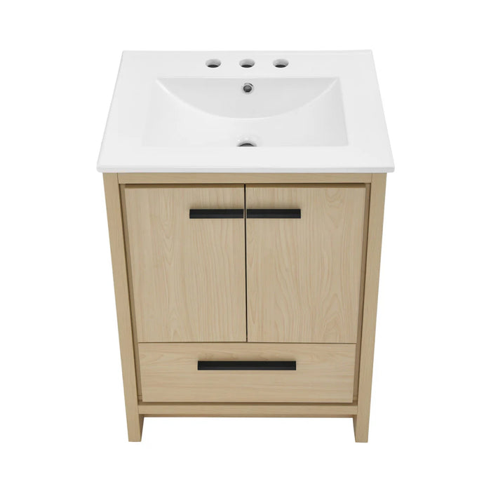 Swiss Madison Virage 24 in. Brown Oak Bathroom Vanity With White, 3-Hole Ceramic Sink Top - SM-BV730LK-3