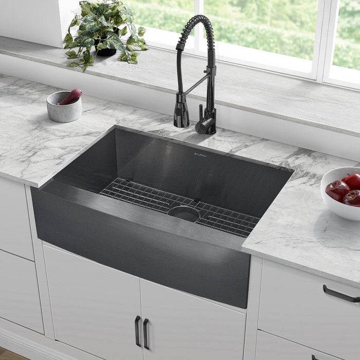 Swiss Madison Rivage 30 x 21 Stainless Steel, Single Basin, Farmhouse Kitchen Sink with Apron in Black
