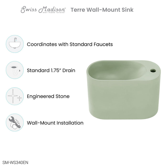 Swiss Madison Terre 17.5" Right Side Faucet Wall-Mount Bathroom Sink in Palm Green