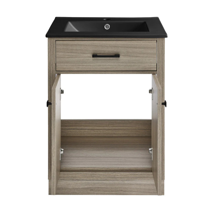 Swiss Madison Burdon 24 in. Brown Oak Bathroom Vanity With Black Ceramic Sink Top - SM-BV432MB