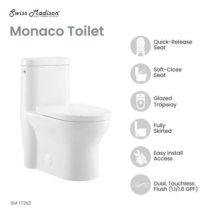 Swiss Madison Monaco One-Piece Elongated Toilet Dual-Flush 1.1/1.6 gpf, Touchless