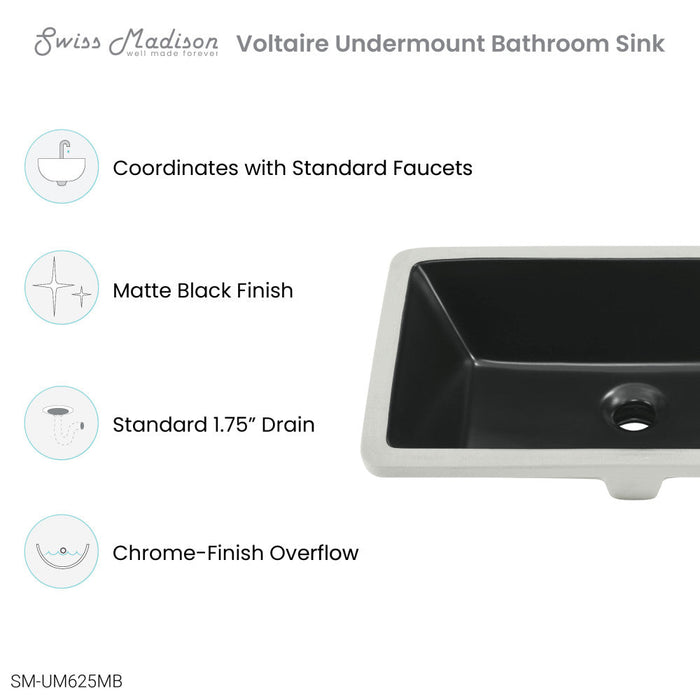 Swiss Madison Voltaire 21" Rectangle Undermount Bathroom Sink in Matte Black